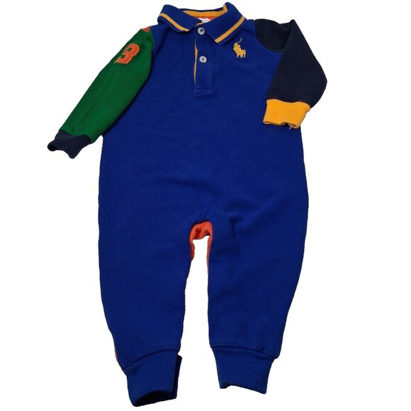 Ralph Lauren Other - Ralph Lauren Polo Shirt Romper Outfit Baby 9M Rugby Blue Colorblock Preppy
